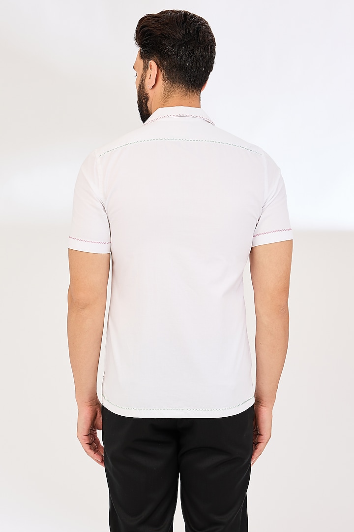 White Cotton Applique Hand Embroidered Party Wear Shirt by VAANI BESWAL MEN at Pernia's Pop Up Shop