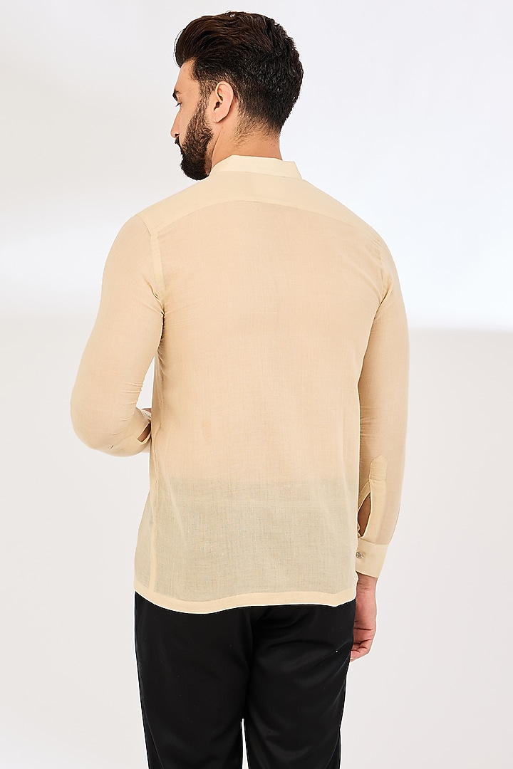 Beige Cotton Pleated Party Wear Shirt by VAANI BESWAL MEN at Pernia's Pop Up Shop