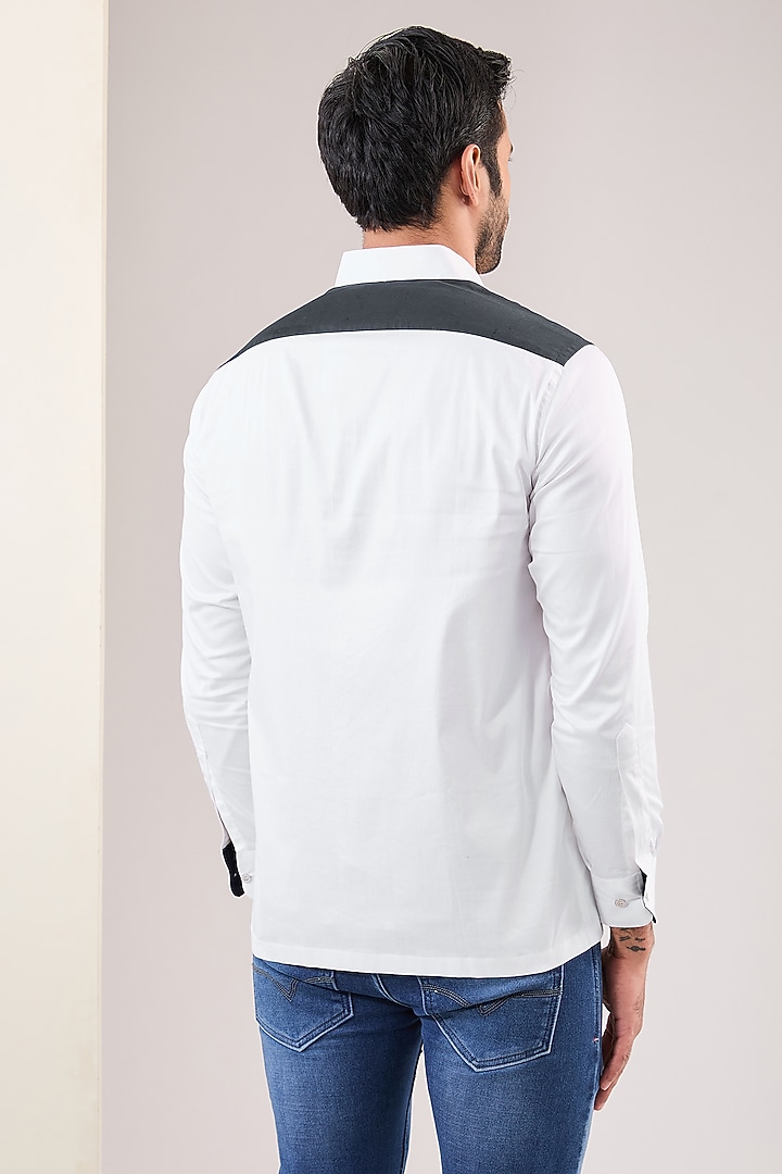 White Cotton Hand Embroidered Party Wear Shirt by VAANI BESWAL MEN at Pernia's Pop Up Shop