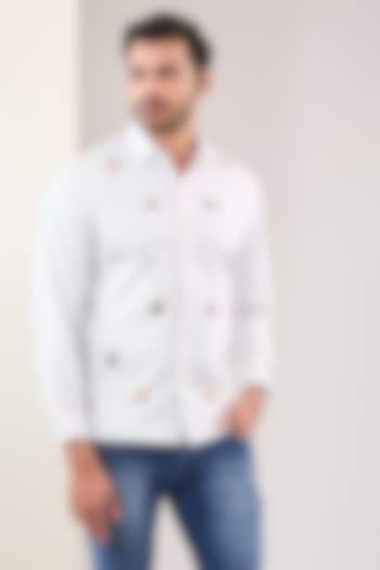 White Cotton Hand Embroidered Shirt by VAANI BESWAL MEN