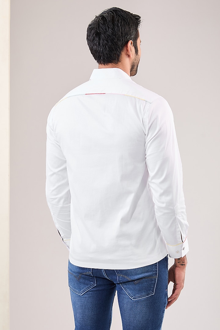 White Cotton Hand Embroidered Party Wear Shirt by VAANI BESWAL MEN at Pernia's Pop Up Shop