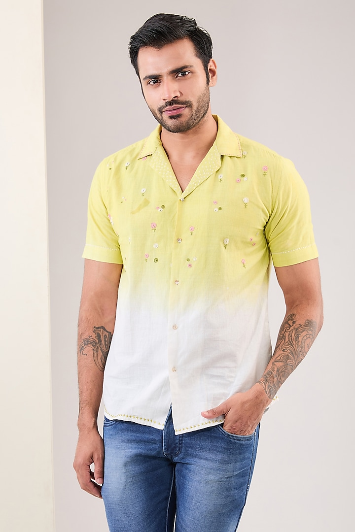 Ivory Cotton Hand Embroidered Shirt by VAANI BESWAL MEN