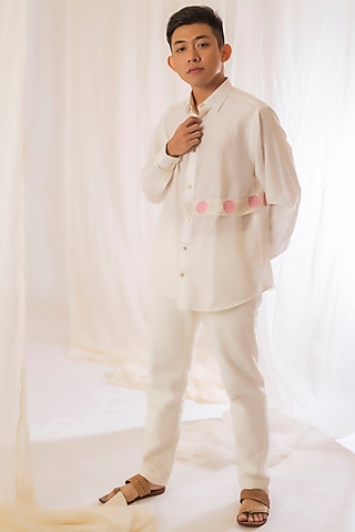 Off-White Embroidered Shirt by VAANI BESWAL MEN