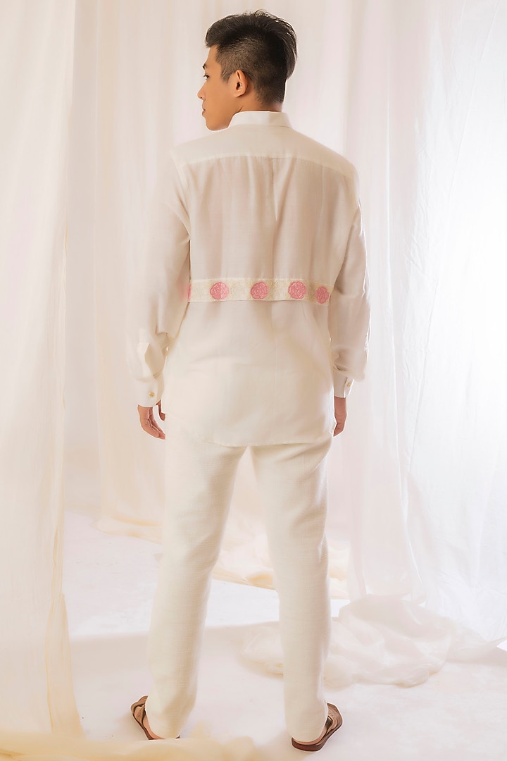 Off-White Embroidered Party Wear Shirt by VAANI BESWAL MEN at Pernia's Pop Up Shop