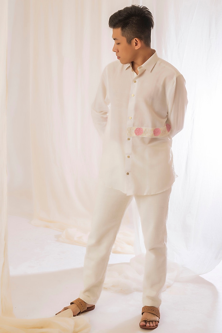 Off-White Handwoven Khadi Pants by VAANI BESWAL MEN