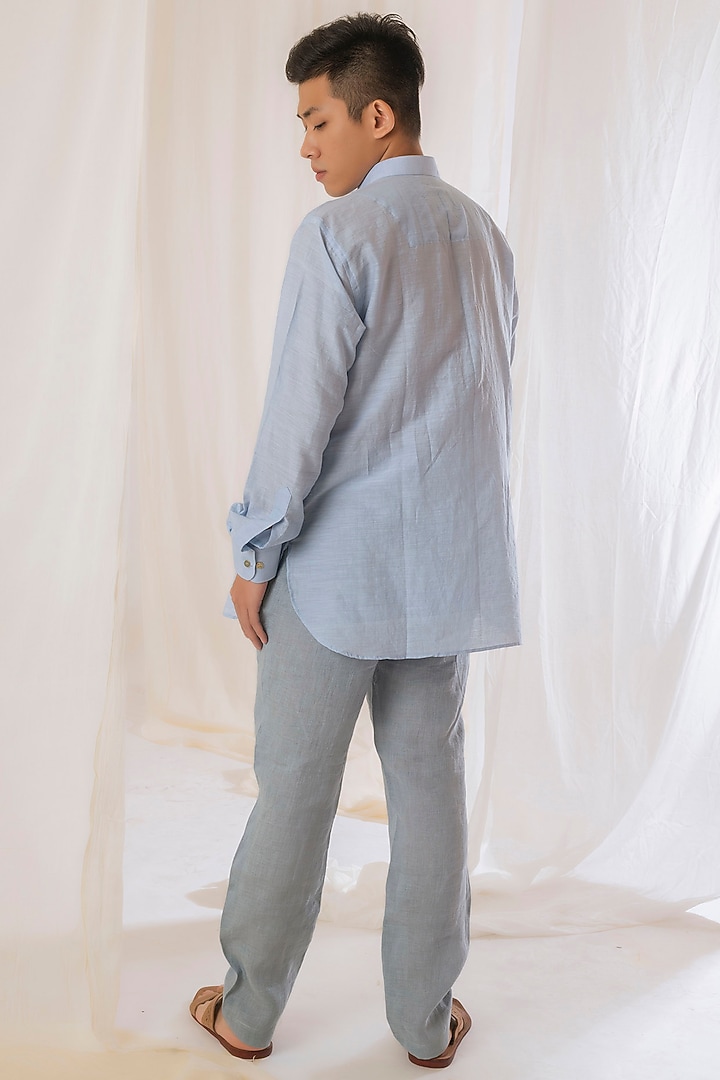 Blue Handwoven Linen Pants by VAANI BESWAL MEN at Pernia's Pop Up Shop