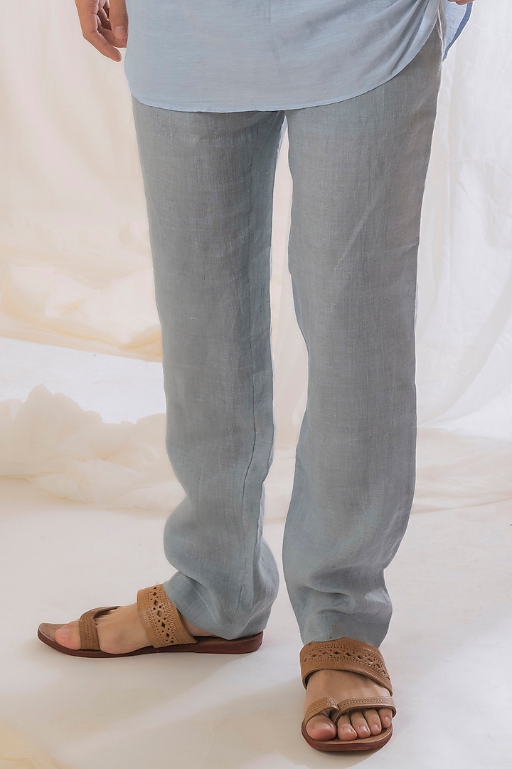 Blue Handwoven Linen Pants by VAANI BESWAL MEN at Pernia's Pop Up Shop