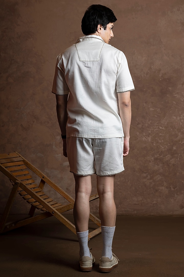 White Cotton Embroidered Co-Ord Set by VAANI BESWAL MEN at Pernia's Pop Up Shop