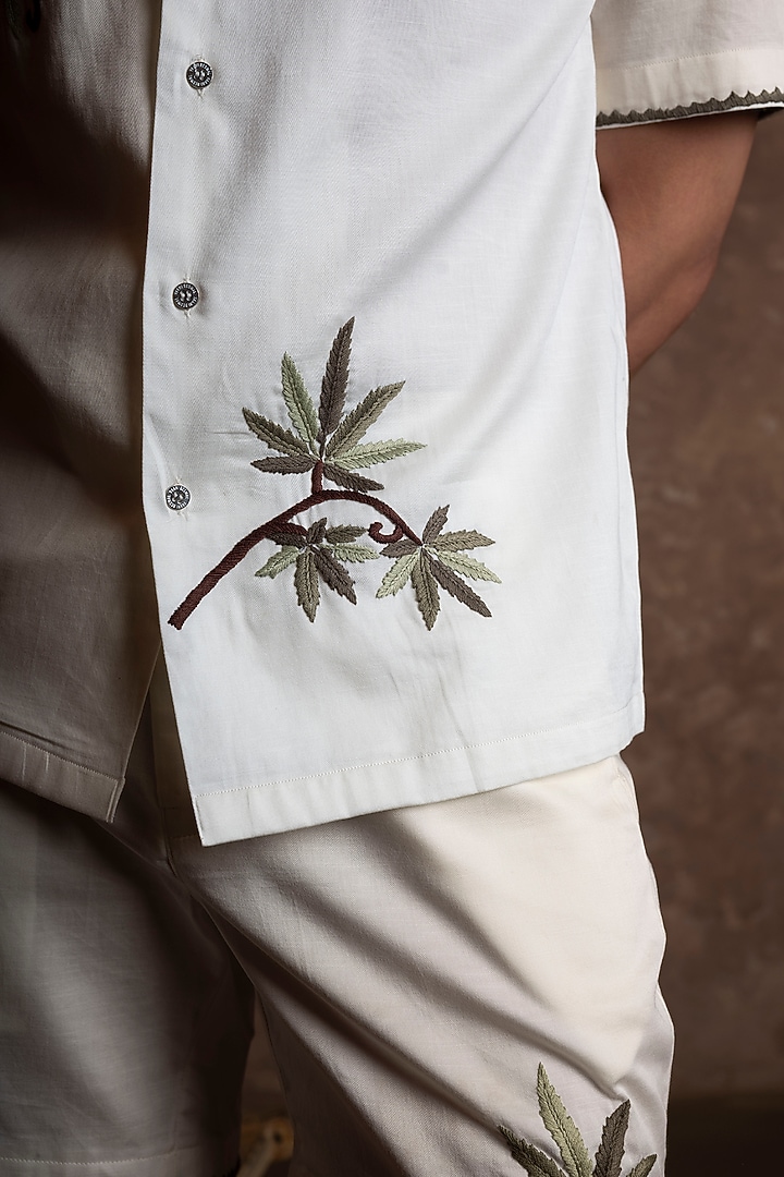 White Cotton Embroidered Co-Ord Set by VAANI BESWAL MEN at Pernia's Pop Up Shop