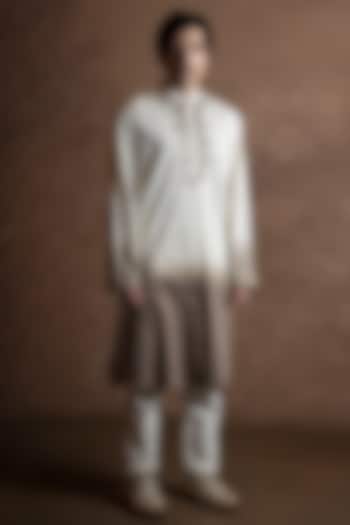 White-Sage Grey Ombre Silk Blend Mirror Work Kurta by VAANI BESWAL MEN at Pernia's Pop Up Shop