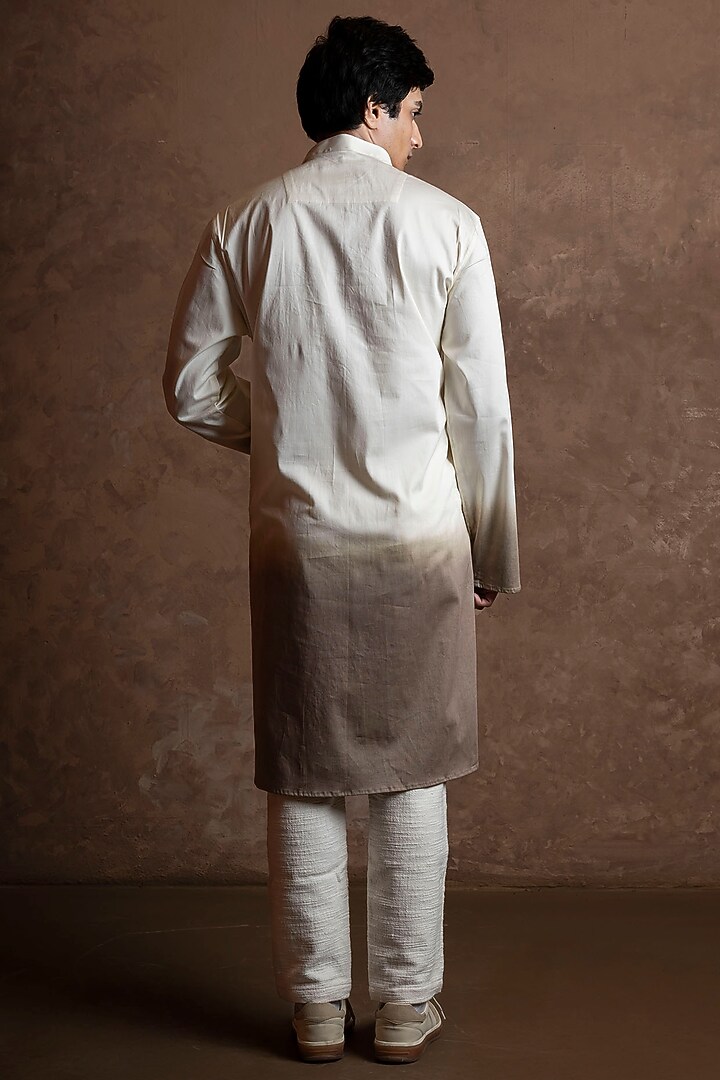 White-Sage Grey Ombre Silk Blend Mirror Work Kurta by VAANI BESWAL MEN at Pernia's Pop Up Shop