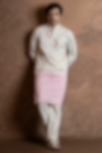 White-Pink Ombre Cotton Blend Mirror Work Kurta by VAANI BESWAL MEN at Pernia's Pop Up Shop