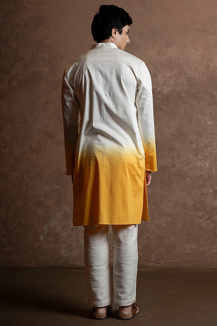 Yellow Toned Cotton Embroidered Kurta by VAANI BESWAL MEN at Pernia's Pop Up Shop