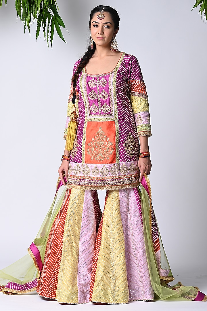 Multi-Colored Banarasi Sharara Set by Vannikaa Malik