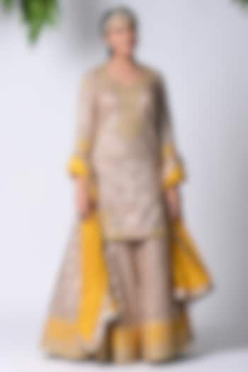 Grey Banarasi Embroidered Sharara Set by Vannikaa Malik