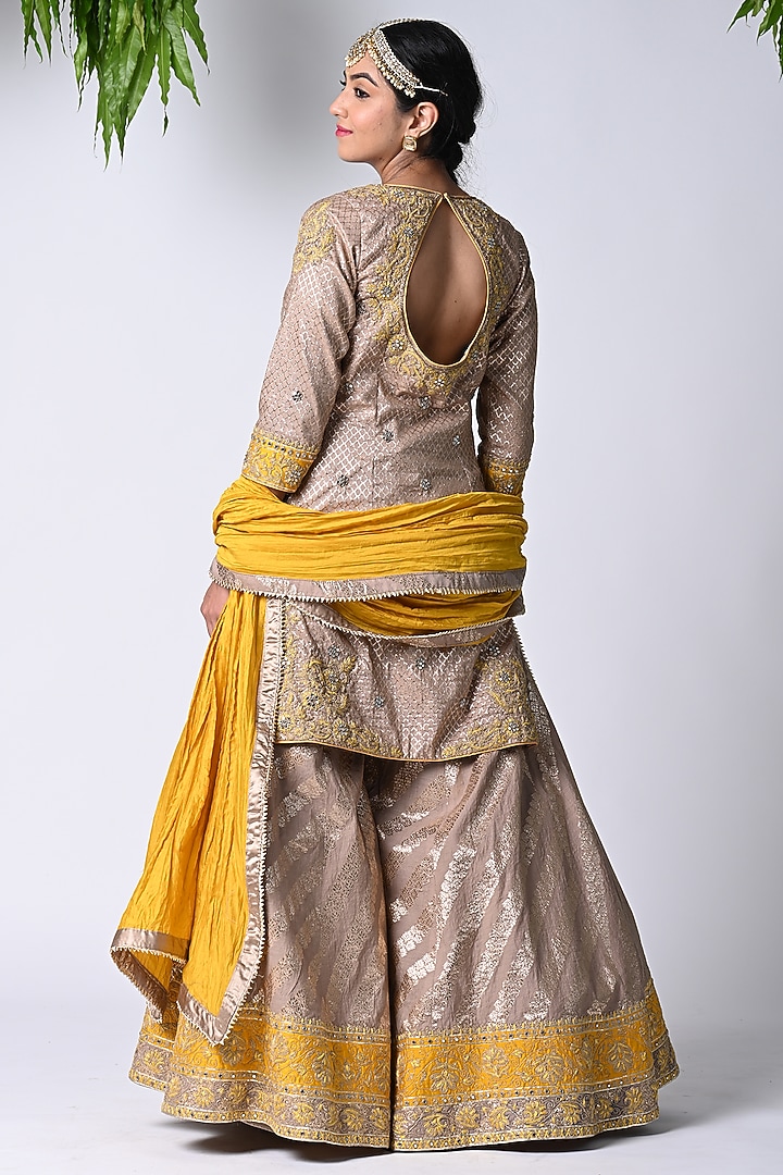 Grey Banarasi Embroidered Wedding Sharara Set by Vannikaa Malik at Pernia's Pop Up Shop