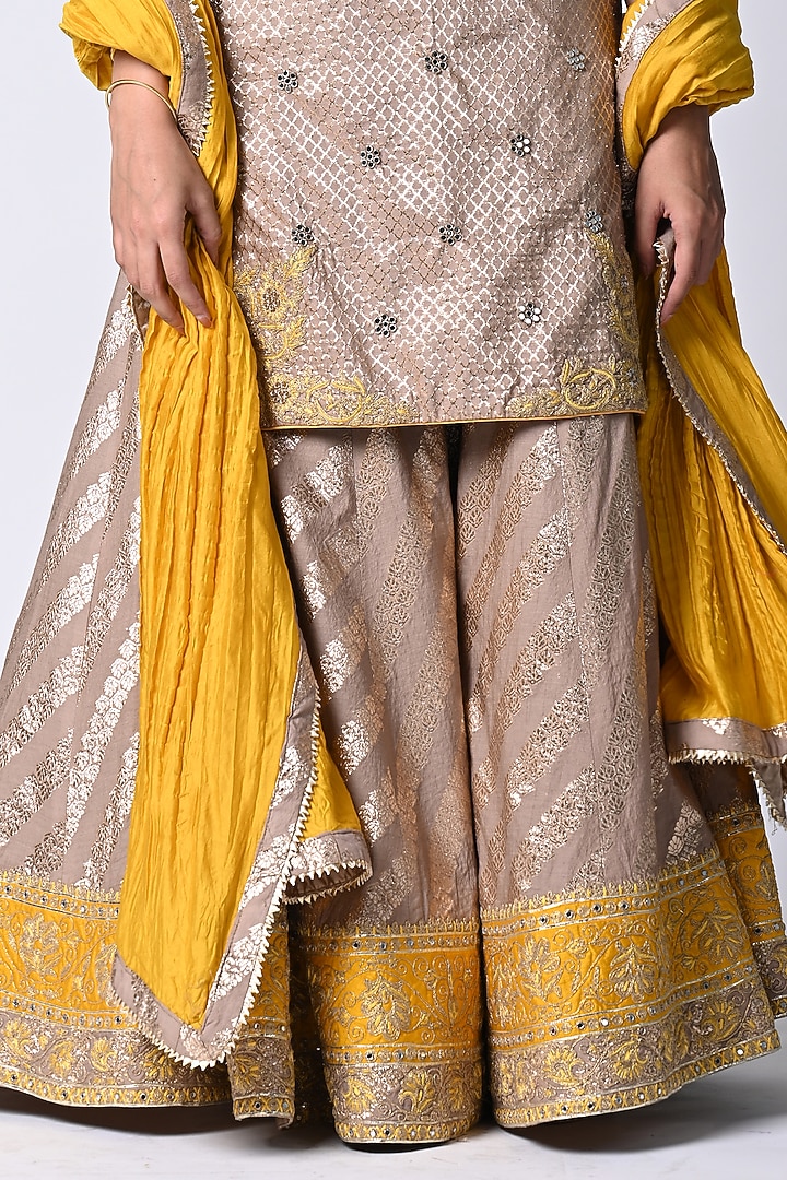 Grey Banarasi Embroidered Wedding Sharara Set by Vannikaa Malik at Pernia's Pop Up Shop