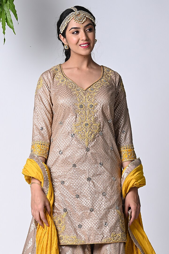 Grey Banarasi Embroidered Wedding Sharara Set by Vannikaa Malik at Pernia's Pop Up Shop