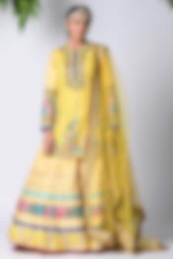 Yellow Banarasi Embroidered Sharara Set by Vannikaa Malik