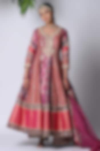 Rani Pink Banarasi Machine Embroidered Anarkali Set by Vannikaa Malik