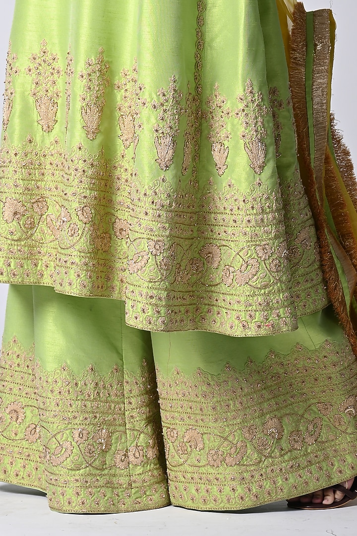 Lime Green Silk Dori Embroidered Kurta Set by Vannikaa Malik at Pernia's Pop Up Shop