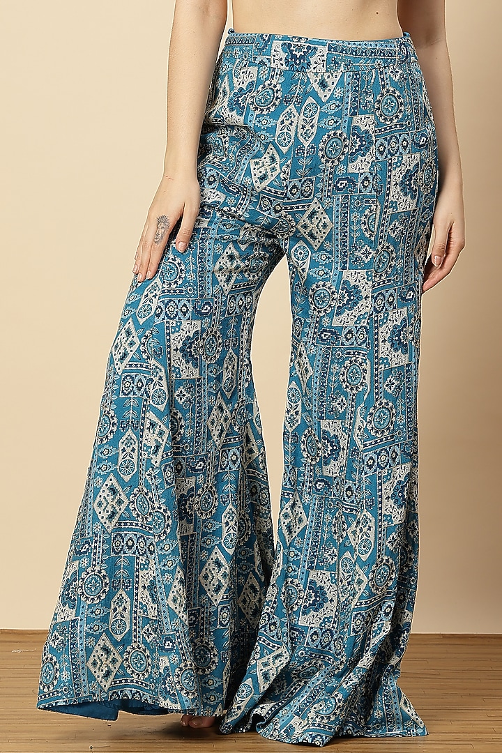 Royal Blue Chinon Floral Printed Wedding Sharara Set by Vannikaa Malik at Pernia's Pop Up Shop