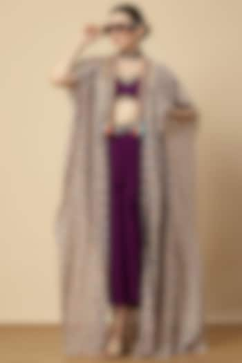 Purple Georgette Zari Embroidered Draped Dhoti Set by Vannikaa Malik at Pernia's Pop Up Shop