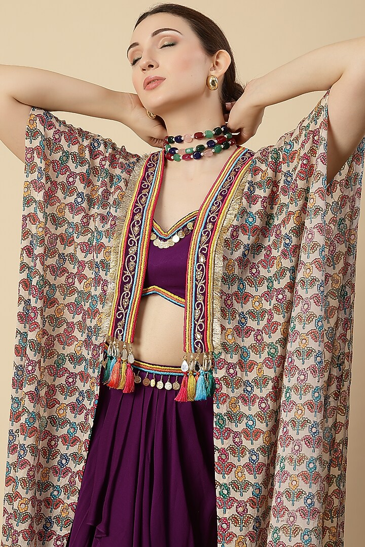 Purple Georgette Zari Embroidered Draped Dhoti Set by Vannikaa Malik at Pernia's Pop Up Shop