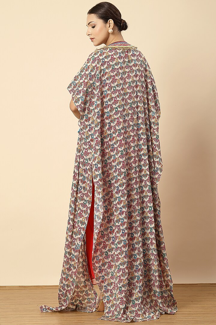Red Georgette Zari Embroidered Draped Dhoti Set by Vannikaa Malik at Pernia's Pop Up Shop