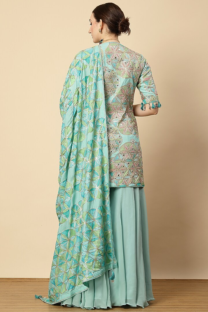 Aqua Georgette & Chinon Zari Embroidered Jacket Set by Vannikaa Malik at Pernia's Pop Up Shop