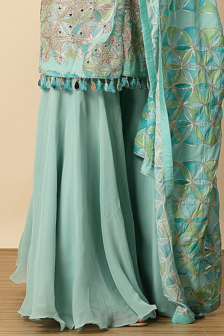 Aqua Georgette & Chinon Zari Embroidered Jacket Set by Vannikaa Malik at Pernia's Pop Up Shop