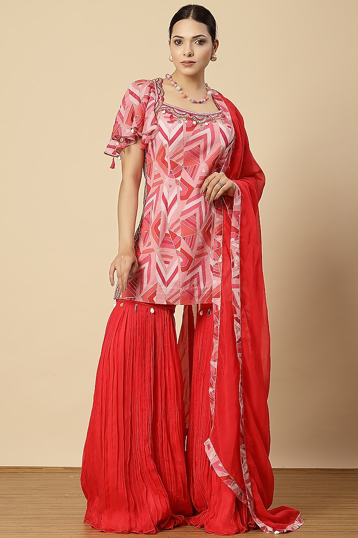 Hot Pink Georgette & Chinon Sharara Set by Vannikaa Malik at Pernia's Pop Up Shop