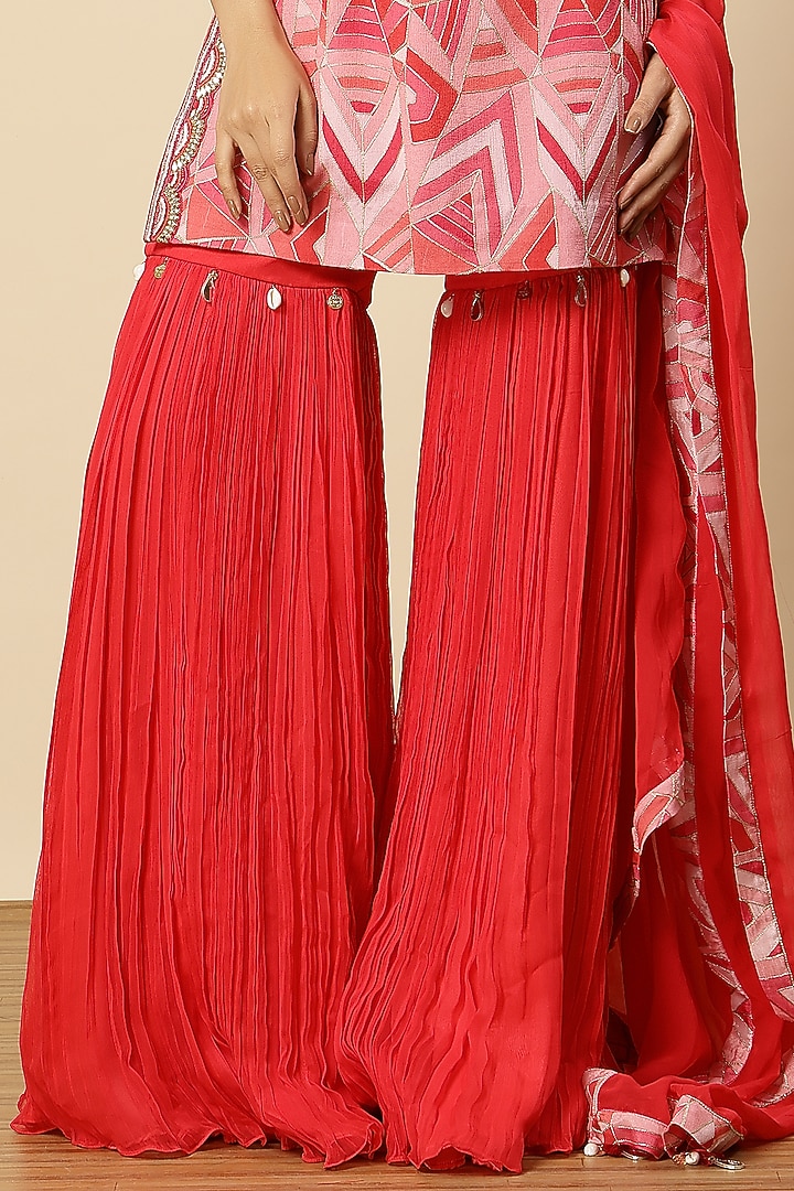 Hot Pink Georgette & Chinon Party Wear Sharara Set by Vannikaa Malik at Pernia's Pop Up Shop