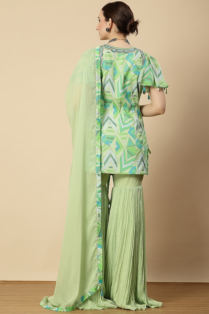 Mint Green Georgette & Chinon Party Wear Sharara Set by Vannikaa Malik at Pernia's Pop Up Shop