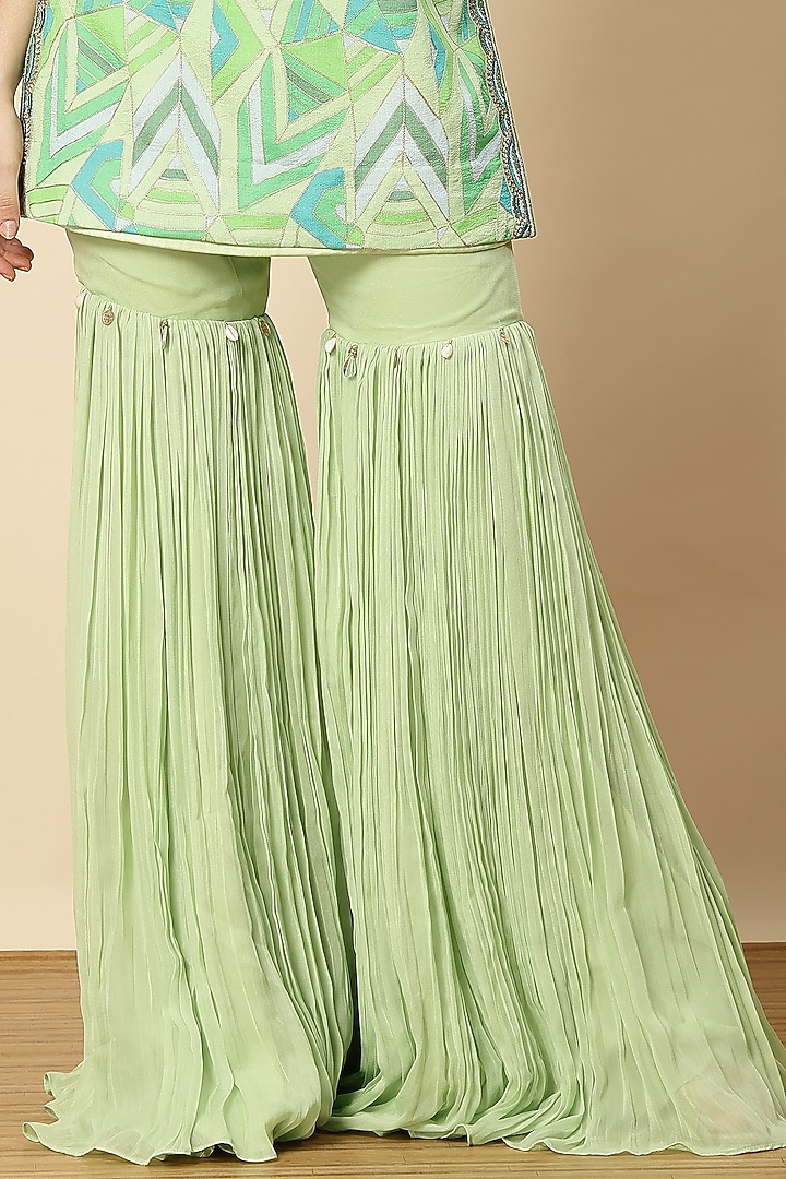 Mint Green Georgette & Chinon Party Wear Sharara Set by Vannikaa Malik at Pernia's Pop Up Shop