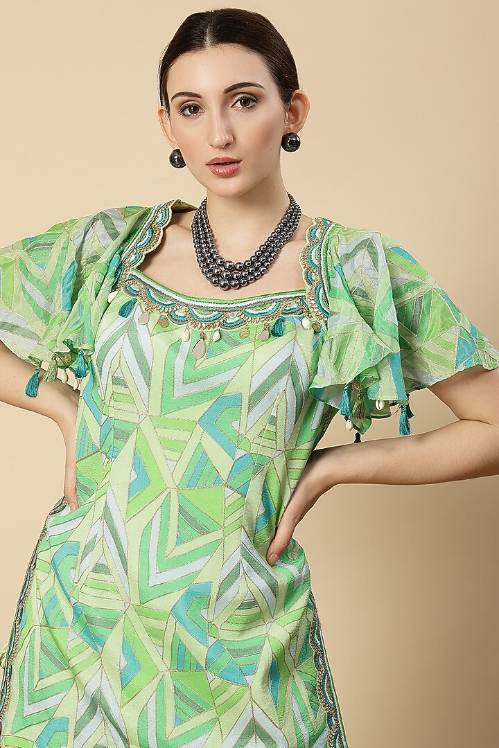 Mint Green Georgette & Chinon Party Wear Sharara Set by Vannikaa Malik at Pernia's Pop Up Shop