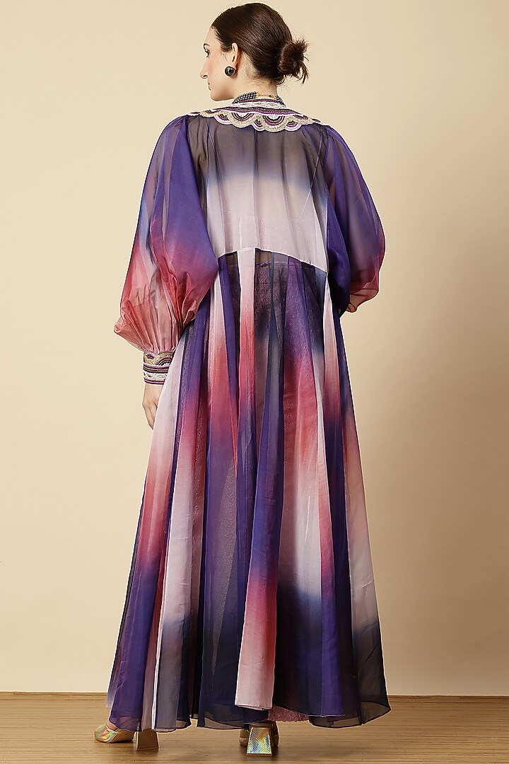 Lilac Organza Embroidered & Ombre Printed Jacket Set by Vannikaa Malik at Pernia's Pop Up Shop