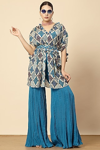 Blue Georgette & Chinon Sharara Set by Vannikaa Malik