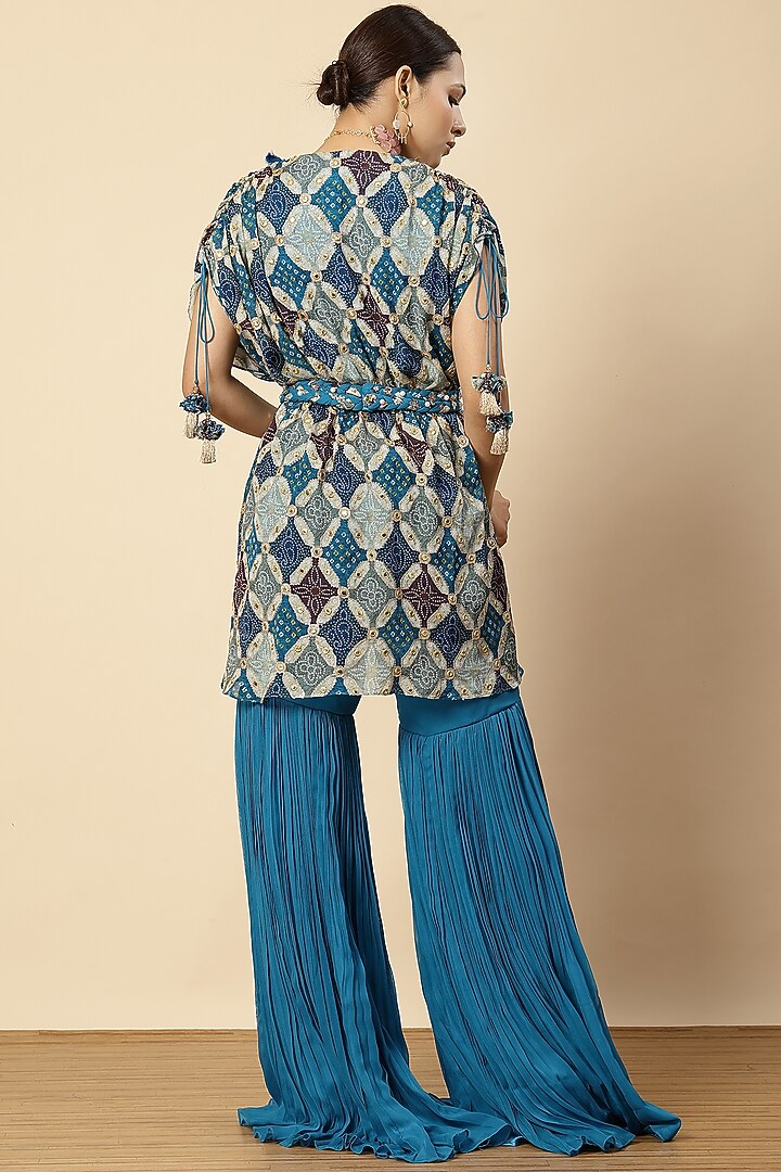 Blue Georgette & Chinon Party Wear Sharara Set by Vannikaa Malik at Pernia's Pop Up Shop