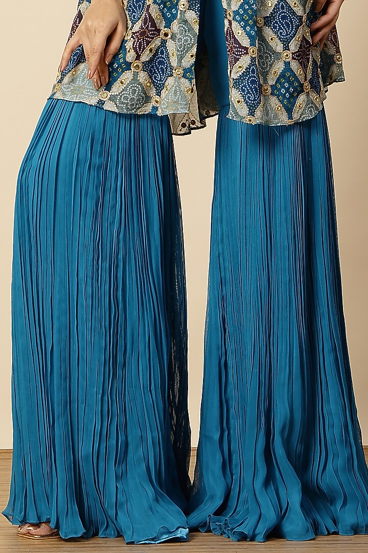 Blue Georgette & Chinon Party Wear Sharara Set by Vannikaa Malik at Pernia's Pop Up Shop