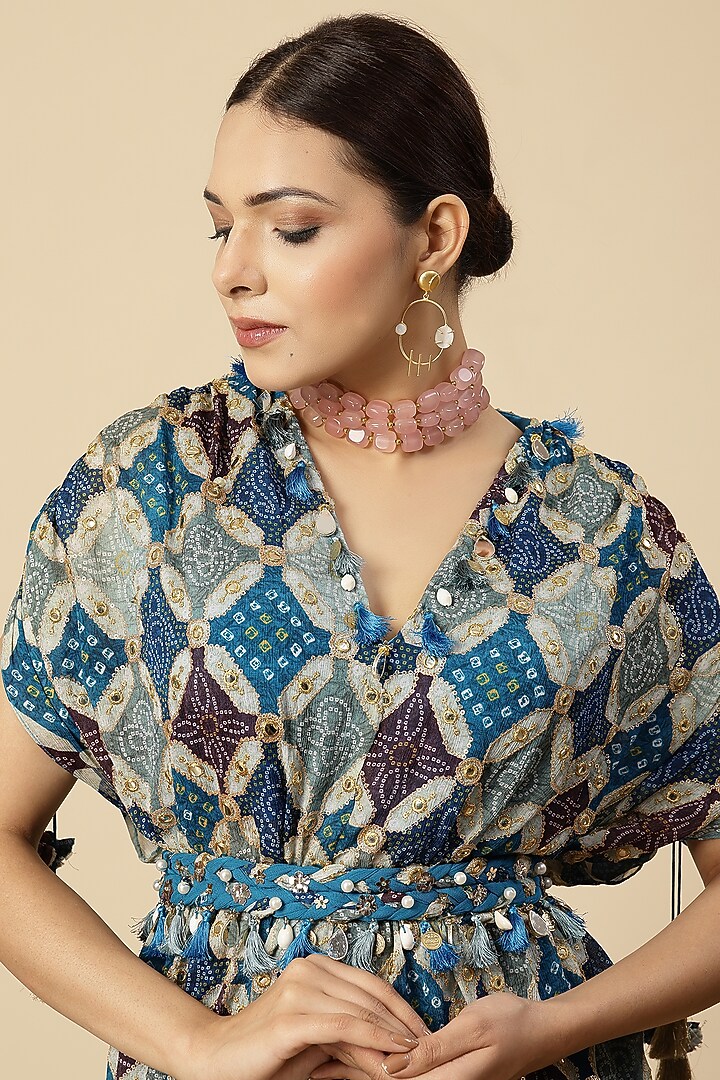 Blue Georgette & Chinon Party Wear Sharara Set by Vannikaa Malik at Pernia's Pop Up Shop