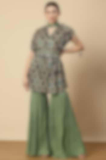 Pista Green Georgette & Chinon Sharara Set by Vannikaa Malik at Pernia's Pop Up Shop