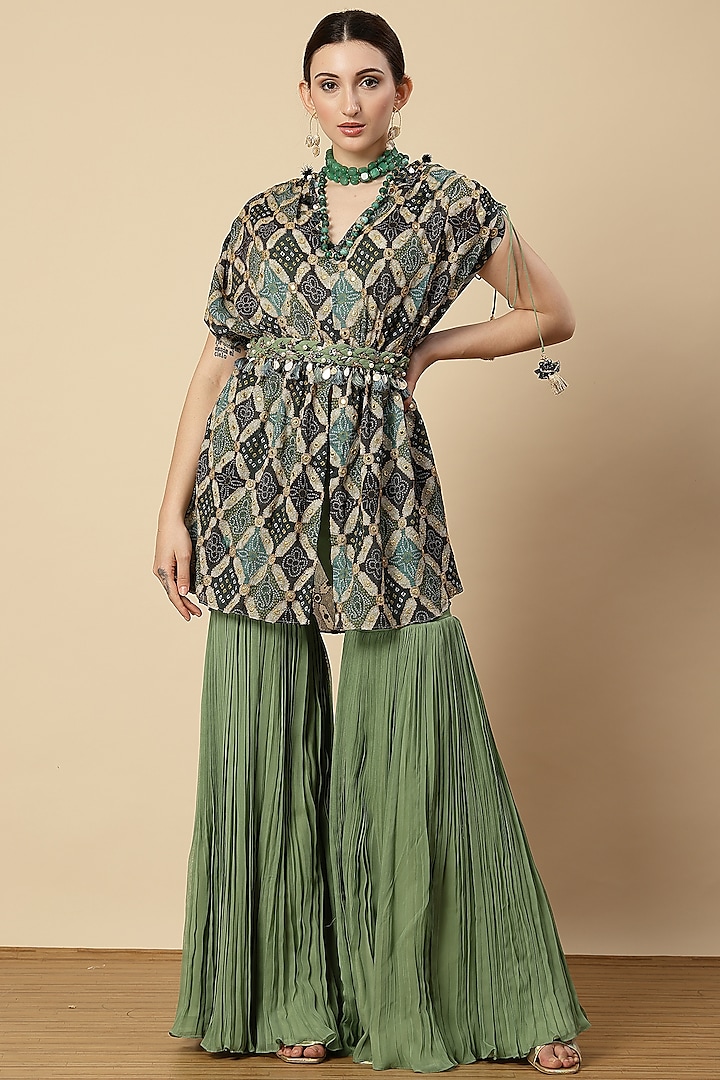 Pista Green Georgette & Chinon Sharara Set by Vannikaa Malik at Pernia's Pop Up Shop