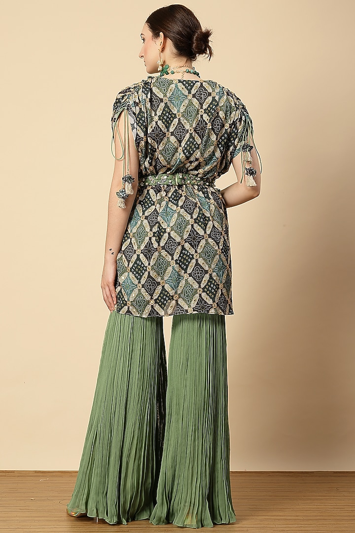 Pista Green Georgette & Chinon Party Wear Sharara Set by Vannikaa Malik at Pernia's Pop Up Shop