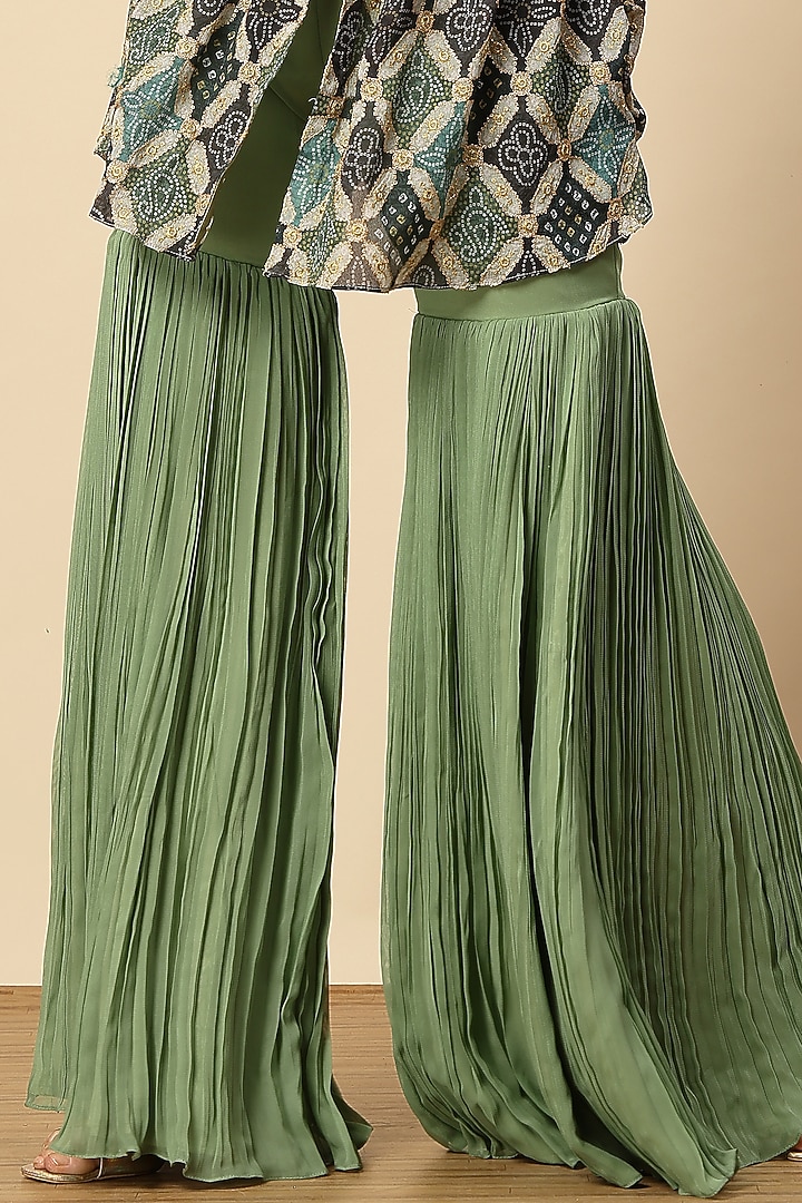 Pista Green Georgette & Chinon Party Wear Sharara Set by Vannikaa Malik at Pernia's Pop Up Shop