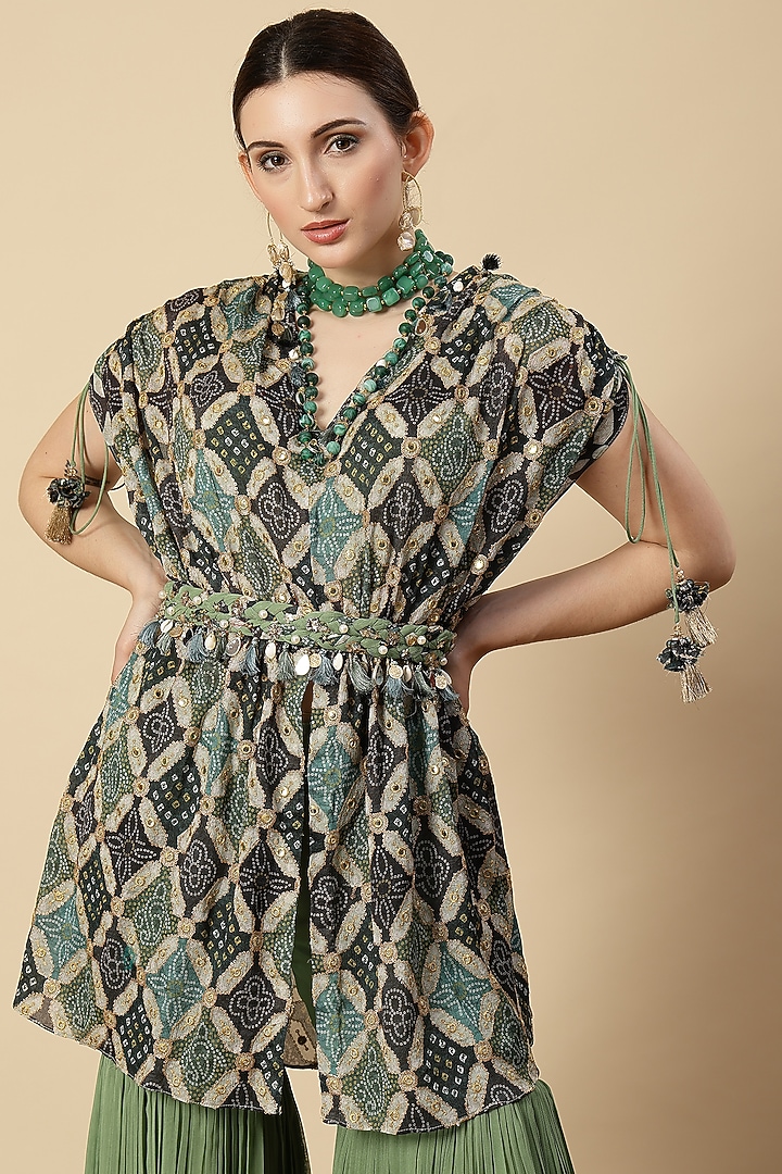 Pista Green Georgette & Chinon Party Wear Sharara Set by Vannikaa Malik at Pernia's Pop Up Shop