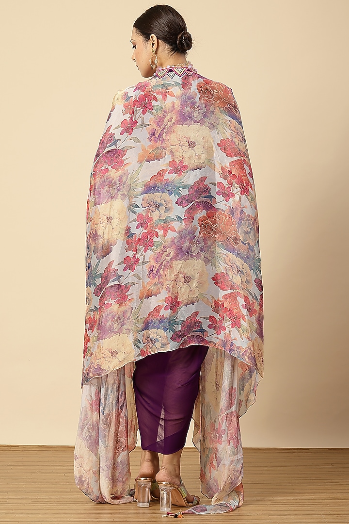 Purple Georgette & Chinon Mirror Work Draped Dhoti Set by Vannikaa Malik at Pernia's Pop Up Shop
