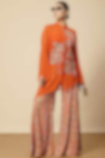 Orange Georgette & Chinon Floral Printed Sharara Set by Vannikaa Malik at Pernia's Pop Up Shop