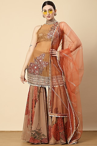 Mouse Organza Floral Printed Sharara Set by Vannikaa Malik