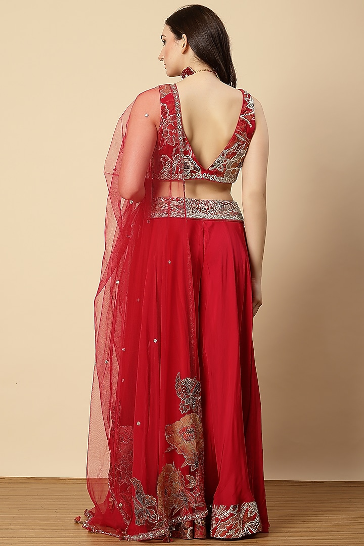 Rani Red Organza & Net Embroidered Wedding Sharara Set by Vannikaa Malik at Pernia's Pop Up Shop